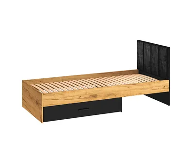 Obrázek produktu pro Jednolůžková postel 90x200 SABEL s úložným prostorem - černá / dub craft zlatý