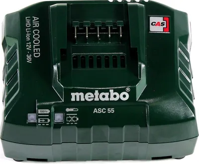 A Metabo ASC 55 battery charger is shown against a white background.