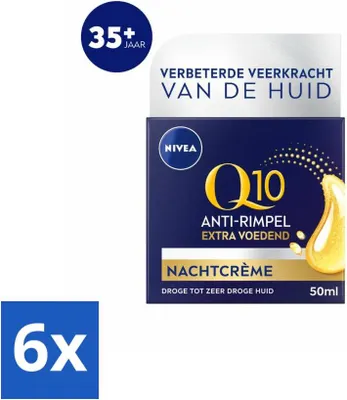 Produktbild von NIVEA - Nachtcreme - Q10 Extra Pflegend - Für trockene Haut - Anti-Falten - Mit Kreatin - 50 ml - Vorteilspack - 6 Stücke