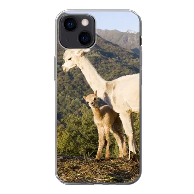 Produktbild von MuchoWow® Handyhülle Schutzhülle Hülle für iPhone 13 Alpakas - Berge - Natur Silikon Softcase Handy Hülle - Karteninhaber