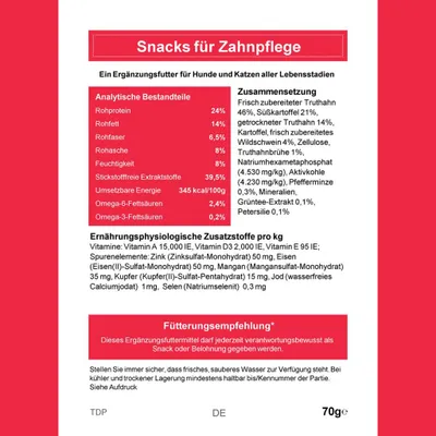 Produktbild von Zahnpflege Snacks mit 60% Fleischanteil, Hundesnacks, Leckerli für Hunde - getreidefrei, glutenfrei, hypoallergen