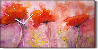 Produktbild von Wandbild Leinwand Bilder mit Uhr 60x30 Gemälde Blumen Mohnblumen Kunst - weiße Hände
