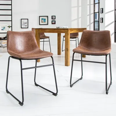 Produktbild von riess-ambiente Industrial Design Stuhl DJANGO vintage braun mit Eisengestell Esszimmerstuhl Essstuhl