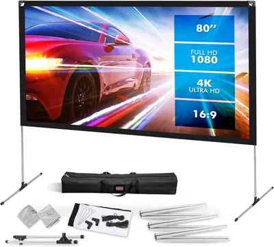 Produktbild von Pyle Beamer Leinwand 80 Zoll – 16:9 HD 4K Projektorleinwand mit Stativ, Tragbar & freistehend 160° Blickwinkel mit Tragetasche
