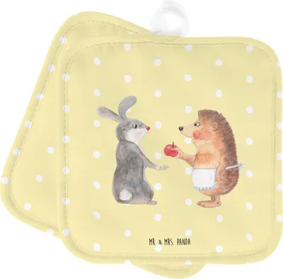 Produktbild von Mr. & Mrs. Panda Topfuntersetzer Hase Igel - Gelb Pastell - Geschenk, Herzschmerz, Trennungsschmerz, Kochlappen, Ofenlappen, Topflappen Set, topfhalter, und, Liebe Spruch