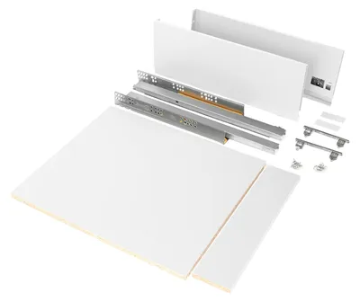 Imagen del producto de Kit de cajón para cocina o baño Vertex, altura 178 mm, con paneles incluidos, ancho 450 mm, color blanco, marca Emuca