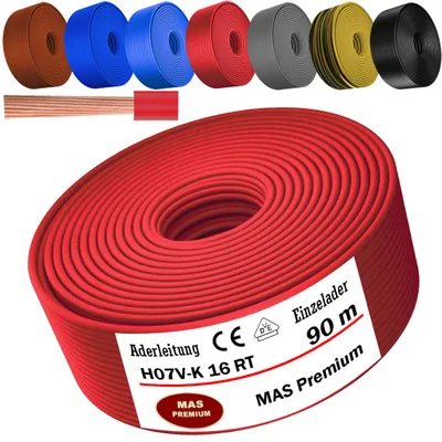 Image de Câble d'alimentation de 90 mètres, type H07 V-K RT, 1x16 mm², rouge, monoconducteur, flexible