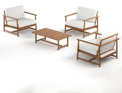 Produktbild von home24 Loungegruppe - 4-teilig - Akazie massiv / Webstoff - Akazie Braun / Creme