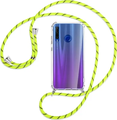 Produktbild von Handykette Backcover-Schutzhülle mit Band (Metall silberfarben) für Honor 20 Lite / 20e - neongelb