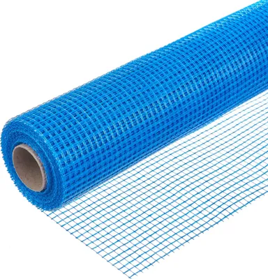 A roll of blue fiberglass mesh for construction.