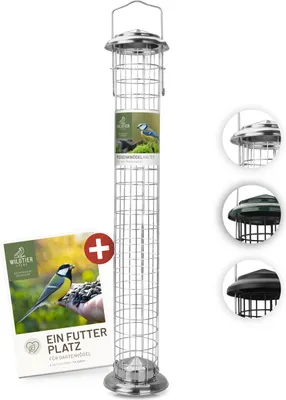 Produktbild von wildtier liebe Meisenknödelhalter aus Edelstahl 52cm, Silber - Vogelfutterspender aus rostfreiem Edelstahl, Vogel Futterstation, Futtersäule, Wildvögel Futtersilo, ganzjährige Fütterung