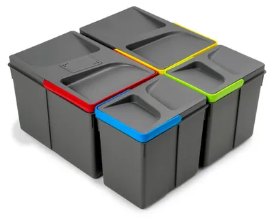 Produktbild von Emuca Recycle-Küchenschubladenbehälter mit geruchsdichtem Deckel, Höhe 216 mm, 2x12 Liter, 2x6 Liter, Kunststoff anthrazitgrau