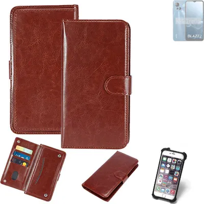 Produktbild von K-S-Trade 360° Hülle kompatibel mit Lava Blaze 2 Pro braun Kunstleder Case BookCase WalletCase Kunstlederederhülle Handyhülle, Rundumschutz Bumper
