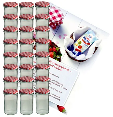 Produktbild von 24er Set Sturzglas 435 ml Marmeladenglas Einmachglas To 82 rot karierter Deckel incl. Rezeptheft