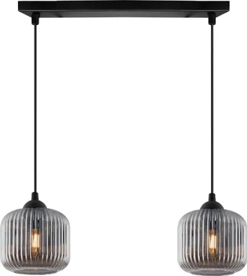 Immagine prodotto di Lampada a sospensione RIFFLE nera a 2 luci, cilindro in vetro grigio, E27