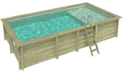 Immagine prodotto di Piscina in legno AQUA 7 x 3.75 – H.1.45 m con spiaggia, sabbia, con supporti fissati al calcestruzzo