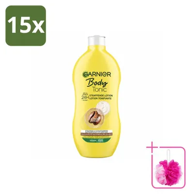Imagen del producto de 15 unidades de crema corporal Garnier Body Tonic, reafirmante e hidratante, 400 ml, pack ahorro