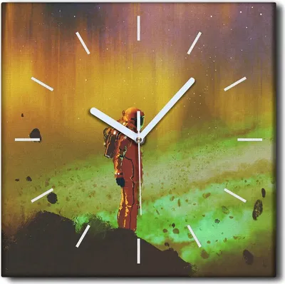 Produktbild von Coloray Uhr auf Leinwand 30x30 cm Wand Uhr Dekoration Wohnzimmer Segeltuch weiße Zeiger -Astronautensterne