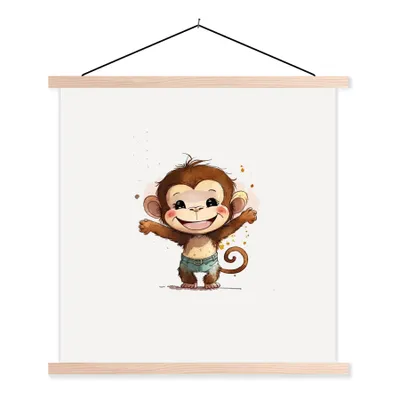 Produktbild von MuchoWow® Textilposter Affe - Braun - Aquarell - Tiere - Mädchen - Jungen 40x40 cm mit holzfarbenen Rahmen - Posterleiste