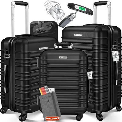 Produktbild von KESSER® 3tlg. Hartschalenkofferset Hartschalenkoffer Reisekoffer Set Reisekofferset Trolley Koffer Inkl. Kofferwaage + Gepäckanhänger Rollkoffer Schloss 4 Rollen ABS-Hartschale Teleskopgriff M-L-XL