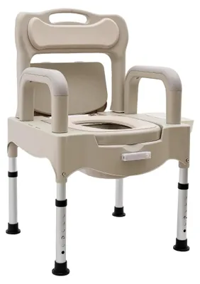 Produktbild von Toilettenstuhl, Duschstuhl mit 2 Toiletteneimern, höhenverstellbar 41,5–54 cm, Tragfähigkeit 250 kg, Nachtstuhl für Senioren und Menschen mit Behinderungen