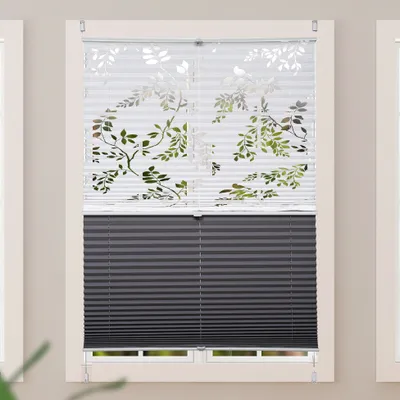 Zdjęcie produktu dla Sekey Roleta plisowana bez wiercenia 45×130 cm Roleta plisowana Clampfix Roleta podwójnie plisowana Dzień+Noc 100% zaciemnienia z półprzezroczystym wypalanym wzorem Roleta plisowana J
