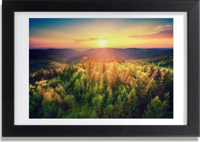 Produktbild von Bild 30x20 MDF-Rahmen, Wandkunst Wald Sonnenuntergang
