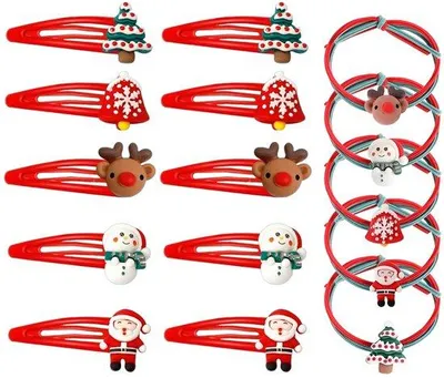 Produktbild von Unyqoos® 15‑tlg. festliches Weihnachts-Haaraccessoires-Set für Mädchen – 10 Haarklammern & 5 Haarbänder mit Weihnachtsmann, Schneemann, Rentier