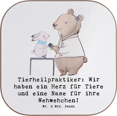 Produktbild von Mr. & Mrs. Panda Untersetzer Glas Tierheilpraktiker Herz - Weiß - Geschenk, Berufspassion, gläseruntersetzer, Coaster, Berufsprodukte, Gläser, für, Tiernaturheilkunde