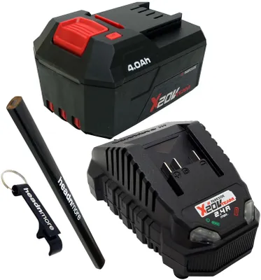 Zdjęcie produktu dla Akumulator PARKSIDE® 20 V / 4 Ah + ładowarka 2,4 A + brelok HEADNMORE® i ołówek stolarski.