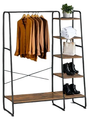 Obrázok produktu pre Stojan na oblečenie – Úložný priestor na oblečenie – Hnedý/čierny – 220 kg – 45 x 120 x 160 cm
