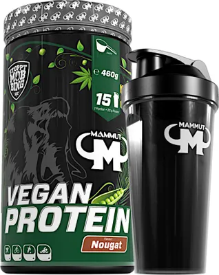 Produktbild von Mammut Nutrition - Vegan Protein 460 g Dose - 15 Portionen Eiweiß + GRATIS Protein Shaker, Geschmack: Nougat