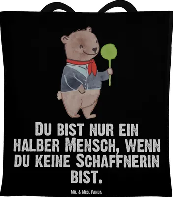 Produktbild von Mr. & Mrs. Panda Tote Bag Schaffnerin Herz - Schwarz - Geschenk, Uni Tasche, einkaufsshopper, dokumententasche, Jutebeutel