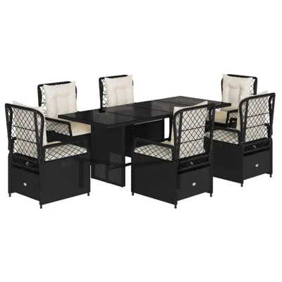 Produktbild von vidaXL 7-tlg. Garten-Essgruppe mit Kissen Schwarz Poly Rattan