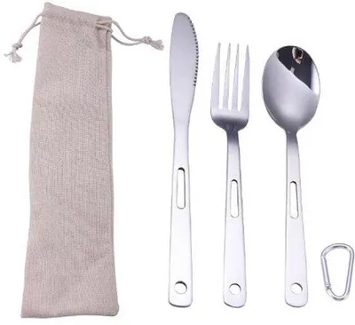 Produktbild von Camping-Kochgeschirr-Set – 3-teilig, aus Edelstahl, mit Aufbewahrungstasche