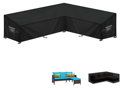 Obrázek produktu pro Ochranná plachta na zahradní nábytek, tvar L, 420D Oxford, vodotěsná, rozměry 220x150x80x80/60 cm