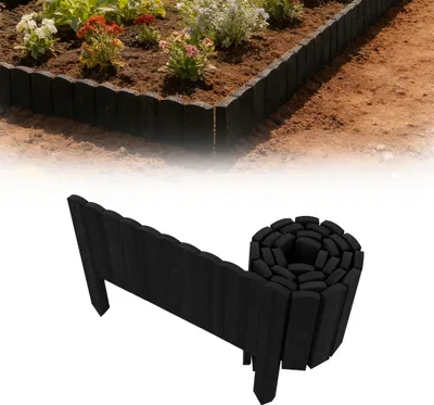 Produktbild von XMTECH Beeteinfassung aus Holz, Flexibler Rollzaun 20 × 200 cm, Anthrazit, Rollborder als Rasenkante, Gartenzaun & Dekozaun