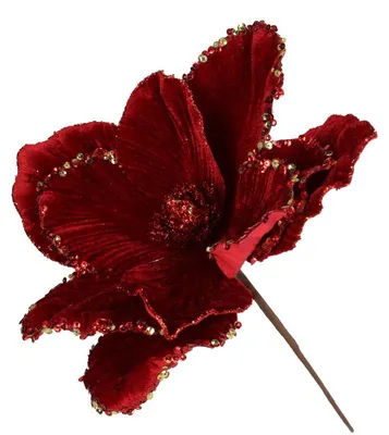 Imagen del producto de Flor artificial de Navidad, estilo estrella, con aspecto de terciopelo, color rojo, 30 cm