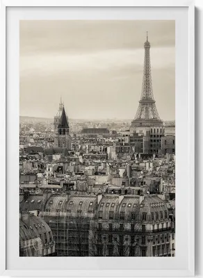 Produktbild von Landschaft von Paris und der Eiffelturm– Wandbild mit Rahmen – Gerahmtes Bild  – Wanddekoration – 70x100 cm –  Weiß Rahmen