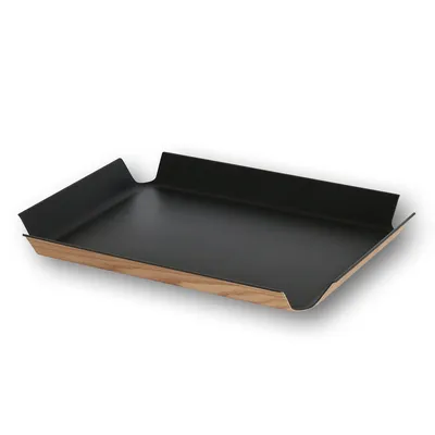 Produktbild von CONTINENTA Rutschfestes Tablett, schwarz metallic-Holzoptik