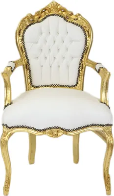 Produktbild von Barockstuhl Barock Stuhl Armlehne Weiß Gold Kunstleder Esszimmer Wohnzimmer Büro Flur Schminkstuhl Klassisch Premium Luxus Modern Retro Royal Antik