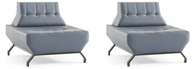Produktbild von Lehnsessel Leder Edelstahl Set Sessel Art Deco Grau Moderner Chesterfield