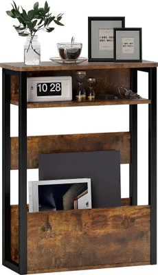 Image de HOMCOM Table d'appoint, table de chevet, bout de canapé, avec étagère à deux niveaux, coins arrondis, patins de pieds réglables, pour chambre, salon, 46 x 18 x 58,5 cm, brun rustique