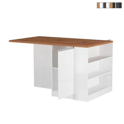 Immagine prodotto di Isola da cucina con tavolo per cucina moderna, 2 ante, 160x90x90 cm, Grover - Bianco - Rovere