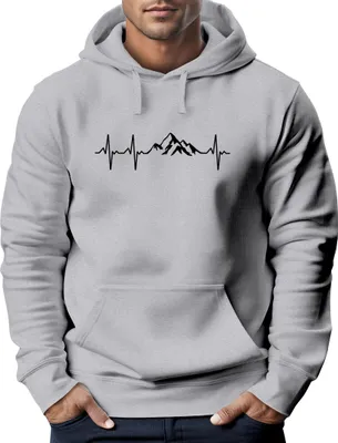 Produktbild von Hoodie Herren Print Wandern Berge Herzschlag Outdoor Aufdruck Motiv Männer Fashion Streetstyle Neverless® grau XL