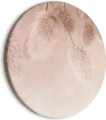 Image de Panneau mural rond, style bohème, en coton, avec des éléments naturels et du pampas, couleur rose, dimensions 80x80 cm, vendu en un seul modèle – Décoration murale pour chambre, tableau sur toile, référence b-C-10081-bc-a