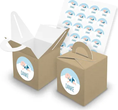 Produktbild von itenga SET 24x Würfelboxen mit Griff Braun (V43) + Motivsticker (M146)