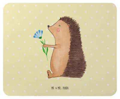 Produktbild von Mr. & Mrs. Panda Mauspad Igel Blumen - Gelb Pastell - Geschenk, Mousepad, Mouse Pad, mousematte, pc mausunterlage, Gute Besserung, Besuch, Krankheit, Krankenhaus