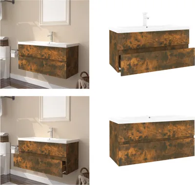 Produktbild von vidaXL Waschbeckenschrank mit Einbaubecken Räuchereiche Holzwerkstoff - Waschbeckenschrank Mit Becken - Waschbeckenschränke Mit Becken - Waschbecken Unterschrank - Waschbeckenunterschrank