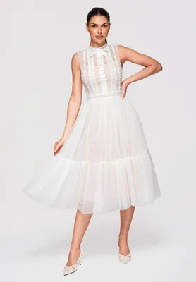 Produktbild von LARICA Midikleid Ausgestellt Stehkragen Romantisch Vintage LA-OM-DLR336 white S